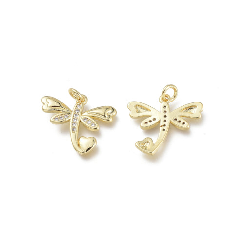 Charms, Dragonfly, Micro Pavé, 18K Gold Plated, Brass, 15mm - BEADED CREATIONS