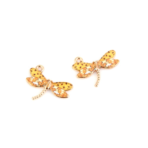 Charms, Dragonfly, Single-Sided, Golden, Yellow, Enameled, Alloy, 22mm - BEADED CREATIONS