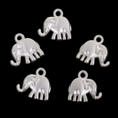 Charms, Elephant, 3D, Silver, Alloy, 13mm - BEADED CREATIONS