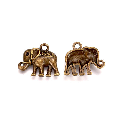 Charms, Elephant, Antique Bronze, Alloy, 15mm - BEADED CREATIONS