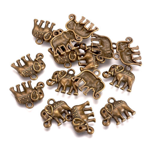 Charms, Elephant, Antique Bronze, Alloy, 15mm - BEADED CREATIONS