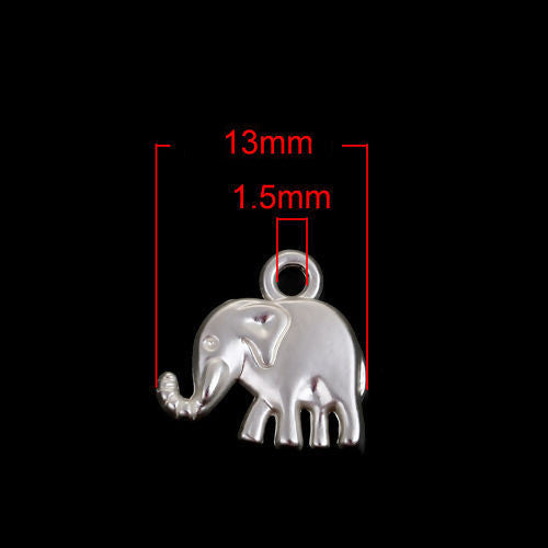 Charms, Elephant, Double-Sided, Matt Silver, Alloy, 13mm - BEADED CREATIONS