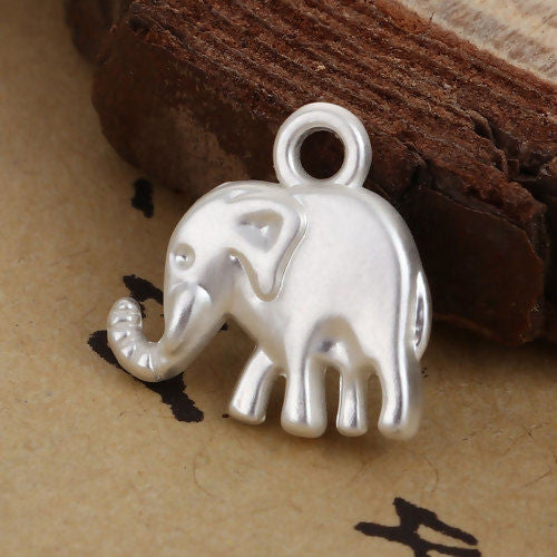 Charms, Elephant, Double-Sided, Matt Silver, Alloy, 13mm - BEADED CREATIONS