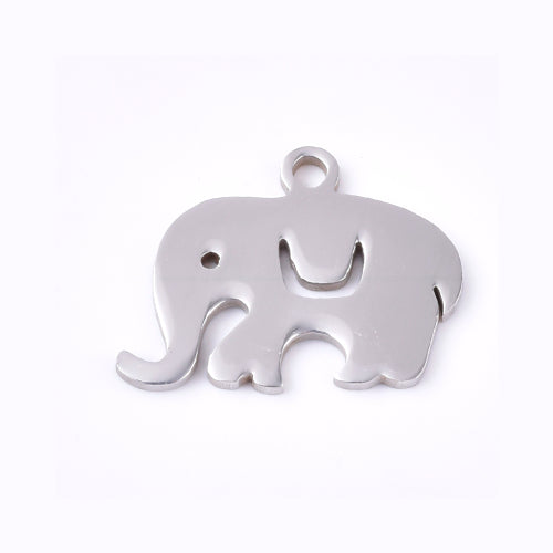 Charms, Elephant, Laser-Cut, Stainless Steel, Silver, 12mm - BEADED CREATIONS