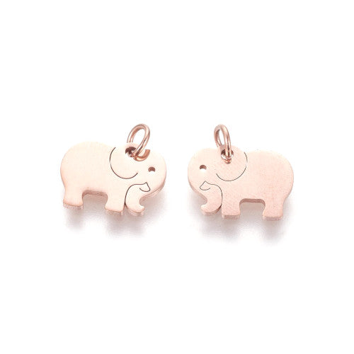 Charms, Elephant, Stainless Steel, Rose Gold, 11mm - BEADED CREATIONS