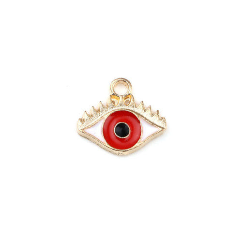 Charms, Evil Eye, Red, Enameled, Gold Plated, Alloy, 13mm - BEADED CREATIONS