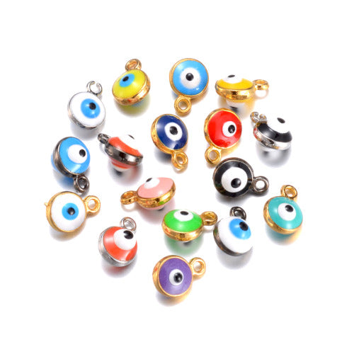 Charms, Evil Eye, Round, Mixed Colors, Enamel, Alloy, 9mm - BEADED CREATIONS