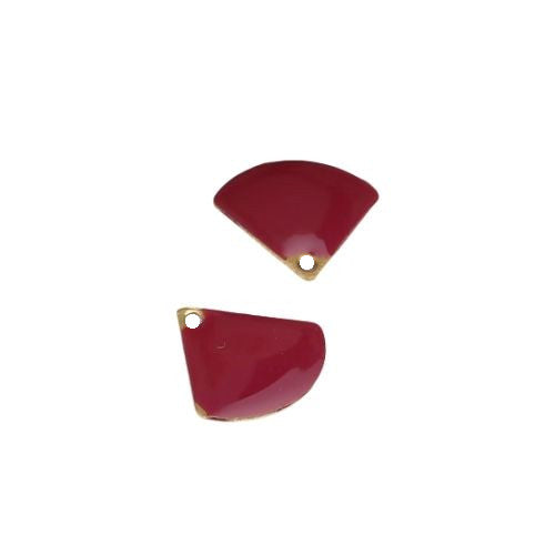 Charms, Fan, Double-Sided, Wine Red, Enamel, Brass, 13mm - BEADED CREATIONS