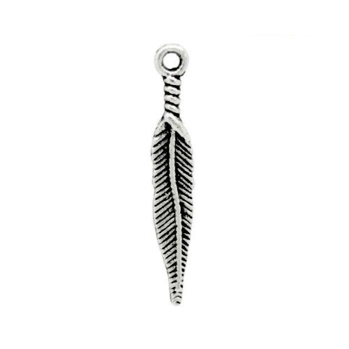 Charms, Feather, Antique Silver, Alloy, 5x29mm - BEADED CREATIONS