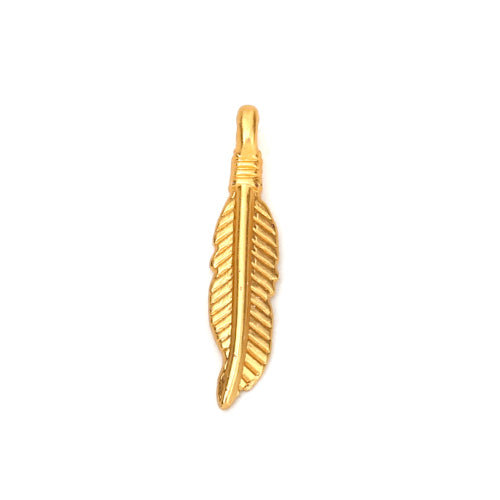 Charms, Feather, Matt Gold, Alloy, 19mm - BEADED CREATIONS