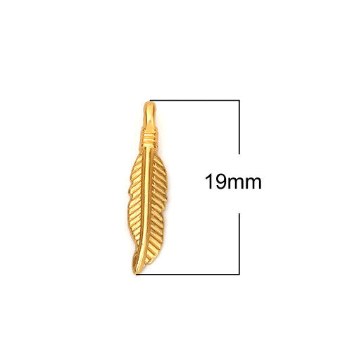 Charms, Feather, Matt Gold, Alloy, 19mm - BEADED CREATIONS