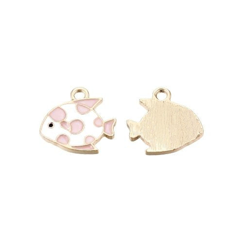 Charms, Fish, Single-Sided, Pink, Enameled, Gold Plated, Alloy, 15mm - BEADED CREATIONS