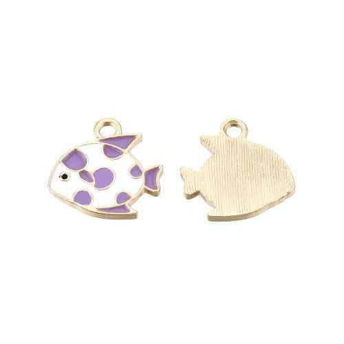 Charms, Fish, White, Lavender, Enamel, Light Gold, Alloy, 15mm - BEADED CREATIONS