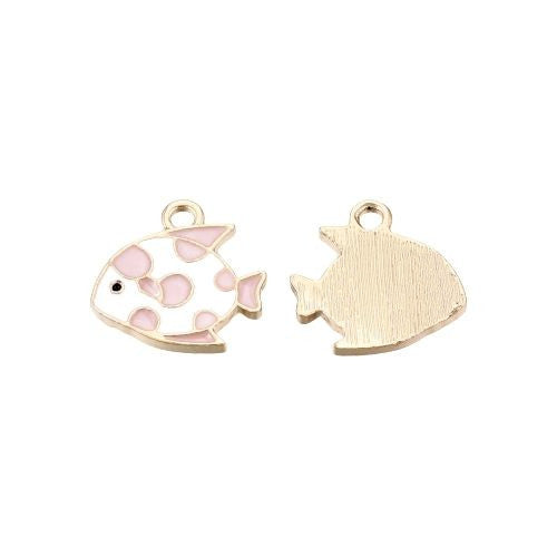 Charms, Fish, White, Light Pink, Enamel, Light Gold, Alloy, 15mm - BEADED CREATIONS