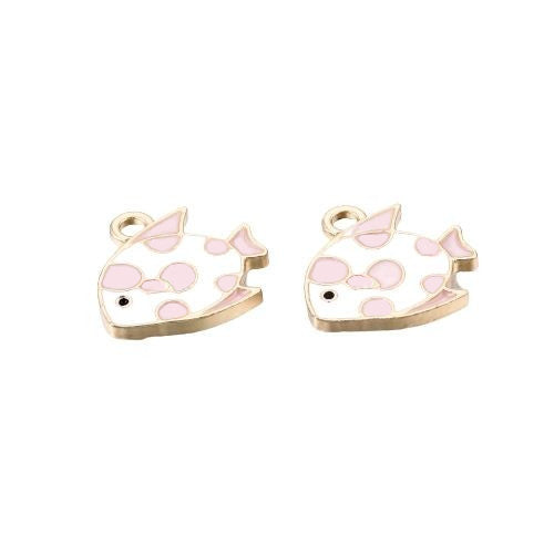 Charms, Fish, White, Light Pink, Enamel, Light Gold, Alloy, 15mm - BEADED CREATIONS