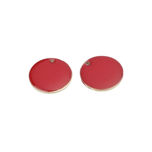 Charms, Flat, Round, Double-Sided, Red, Enamel, 16mm - BEADED CREATIONS