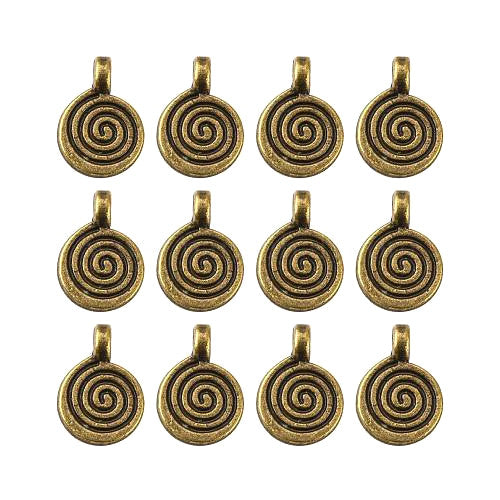 Charms, Flat, Round, With Swirl, Antique Bronze, Alloy, 11.8mm - BEADED CREATIONS