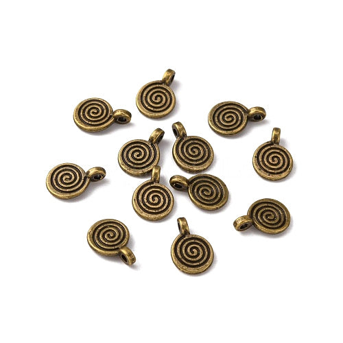 Charms, Flat, Round, With Swirl, Antique Bronze, Alloy, 11.8mm - BEADED CREATIONS