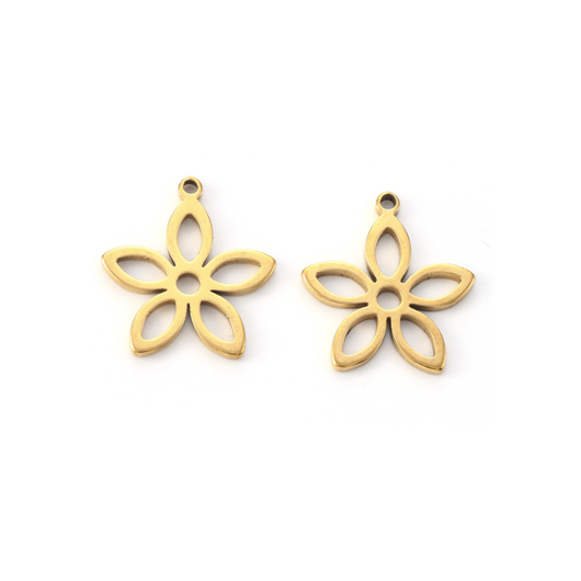 Charms, Flower, Laser-Cut, Stainless Steel, (IP), 18K Gold Plated, 16mm - BEADED CREATIONS