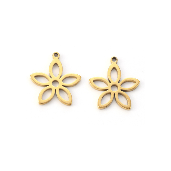 Charms, Flower, Laser-Cut, Stainless Steel, (IP), 18K Gold Plated, 16mm - BEADED CREATIONS
