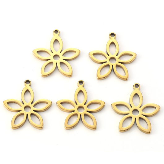 Charms, Flower, Laser-Cut, Stainless Steel, (IP), 18K Gold Plated, 16mm - BEADED CREATIONS