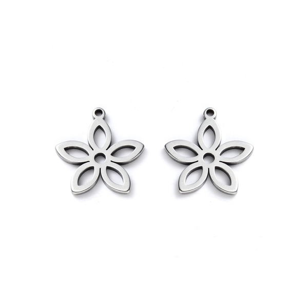 Charms, Flower, Laser-Cut, Stainless Steel, Silver, 16mm - BEADED CREATIONS