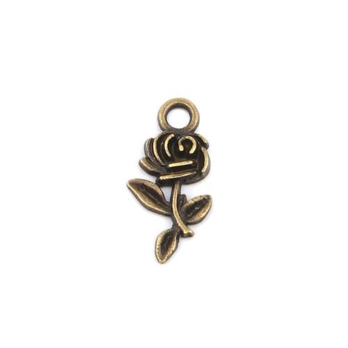 Charms, Flower, Rose, Single-Sided, Antique Bronze, Alloy, 21mm - BEADED CREATIONS