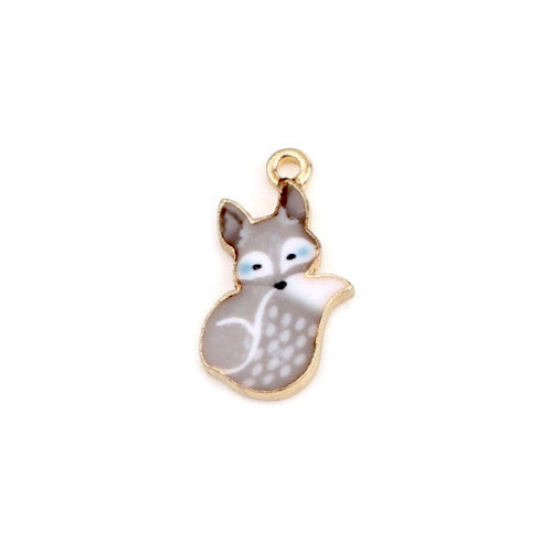 Charms, Fox, Gold Plated, Alloy, Grey, Enameled, 19mm - BEADED CREATIONS