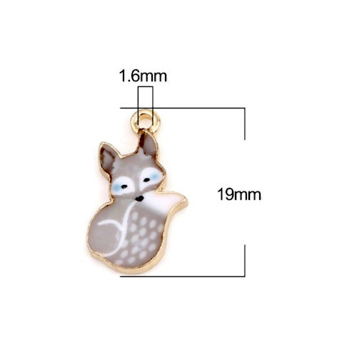 Charms, Fox, Gold Plated, Alloy, Grey, Enameled, 19mm - BEADED CREATIONS