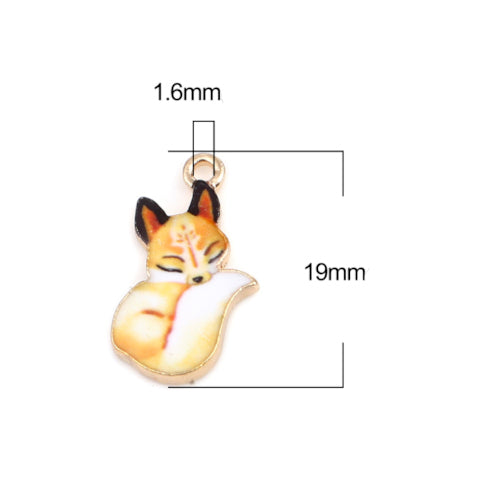 Charms, Fox, Gold Plated, Alloy, Orange, Enameled, 19mm - BEADED CREATIONS