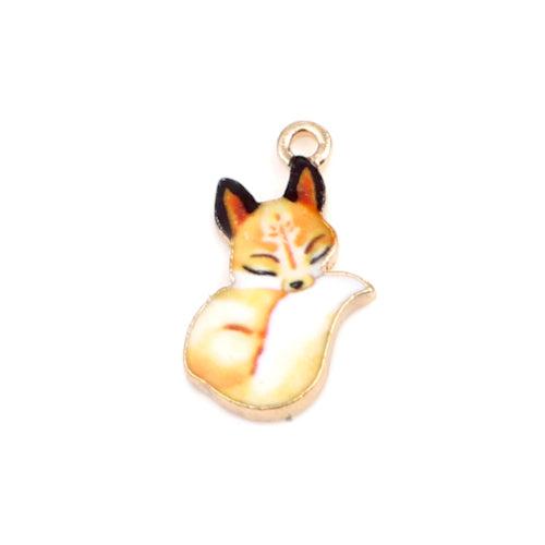 Charms, Fox, Light Orange, Enamel, Gold Plated, Alloy, 19mm - BEADED CREATIONS