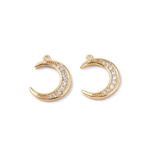 Charms, Half Moon, Micro Pave, 18K Gold Plated, Brass, 14.5mm - BEADED CREATIONS