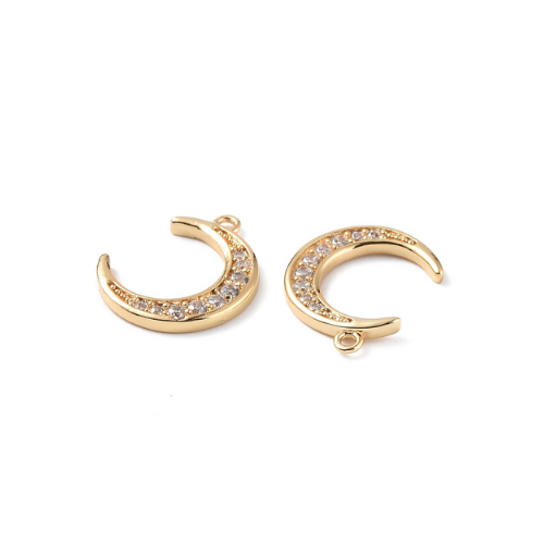 Charms, Half Moon, Micro Pave, 18K Gold Plated, Brass, 14.5mm - BEADED CREATIONS