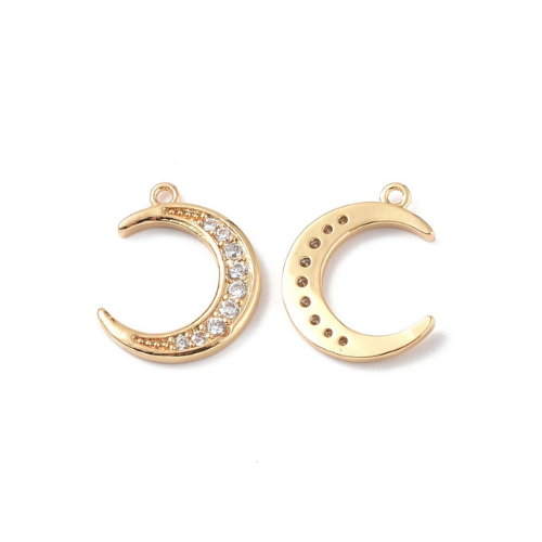 Charms, Half Moon, Micro Pave, 18K Gold Plated, Brass, 14.5mm - BEADED CREATIONS