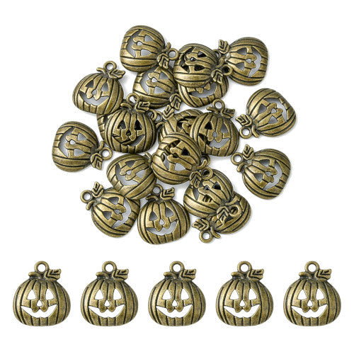 Charms, Halloween, Jack-O-Lantern, Antique Bronze, Alloy, 18mm - BEADED CREATIONS