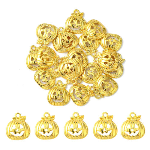 Charms, Halloween, Jack-O-Lantern, Gold Plated, Alloy, 18mm - BEADED CREATIONS