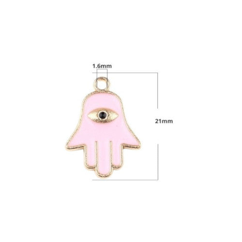 Charms, Hamsa Hand, Pink, Enamel, Gold Plated, Alloy, 21mm - BEADED CREATIONS