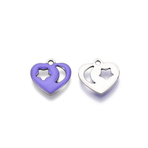 Charms, Heart, Cut-Out, Stainless Steel, Enamel, Mixed Colors, 13mm - BEADED CREATIONS