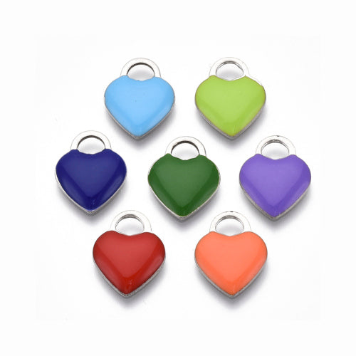 Charms, Heart, Stainless Steel, Enamel, Mixed Colors, 14.5mm - BEADED CREATIONS