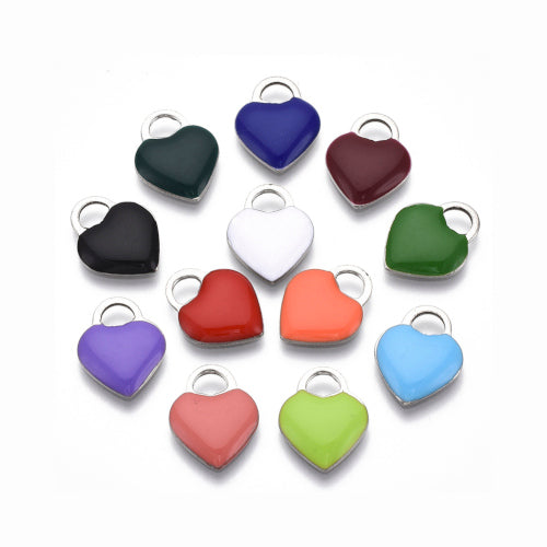 Charms, Heart, Stainless Steel, Enamel, Mixed Colors, 14.5mm - BEADED CREATIONS