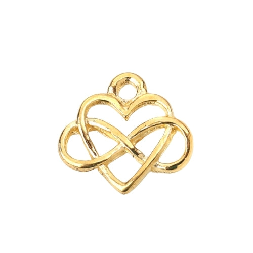 Charms, Heart, With Infinity Symbol, Gold Plated, Alloy, 15mm - BEADED CREATIONS