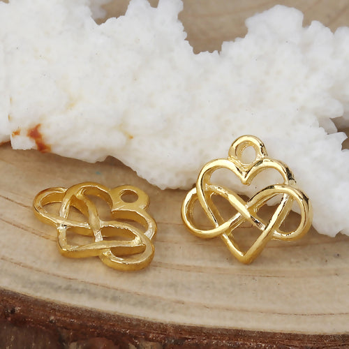 Charms, Heart, With Infinity Symbol, Gold Plated, Alloy, 15mm - BEADED CREATIONS