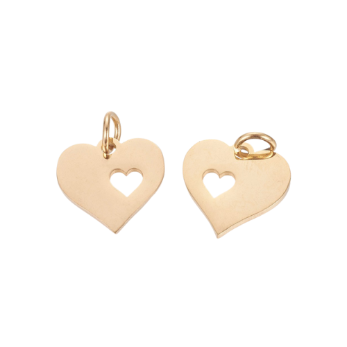 Charms, Heart, With Jump Ring, Gold Plated, Stainless Steel, 12mm - BEADED CREATIONS