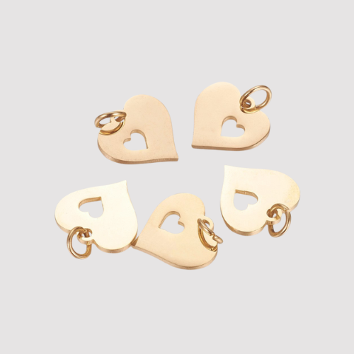 Charms, Heart, With Jump Ring, Gold Plated, Stainless Steel, 12mm - BEADED CREATIONS