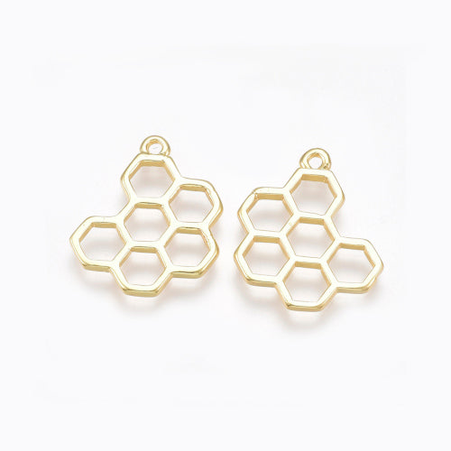 Charms, Honeycomb, 18K Gold Plated, Brass, 19mm - BEADED CREATIONS