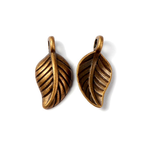 Charms, Leaf, Antique Bronze, Alloy, 14mm - BEADED CREATIONS