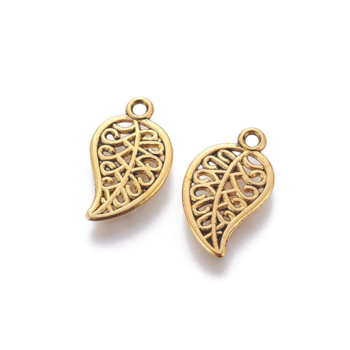 Charms, Leaf, Filigree, Antique Gold, Alloy, 18mm - BEADED CREATIONS