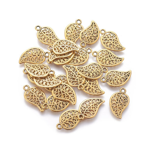 Charms, Leaf, Filigree, Antique Gold, Alloy, 18mm - BEADED CREATIONS