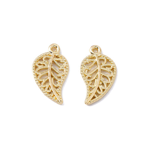 Charms, Leaf, Filigree, Gold Plated, Alloy, 19mm - BEADED CREATIONS