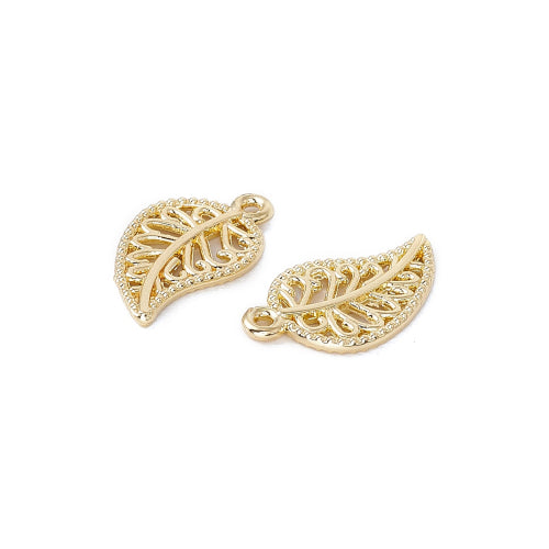 Charms, Leaf, Filigree, Gold Plated, Alloy, 19mm - BEADED CREATIONS